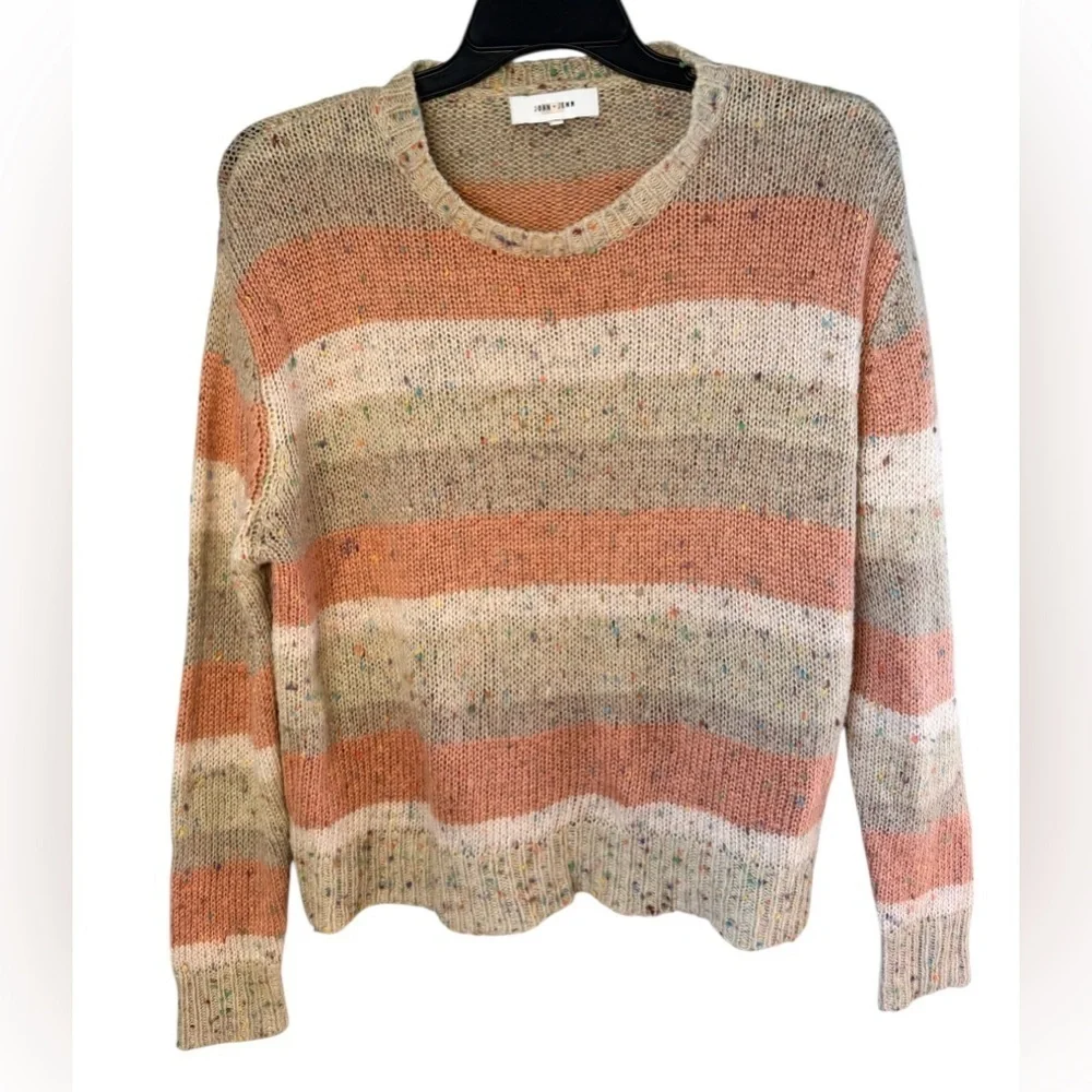 John + Jenn Confetti Stripe Lucien Long Sleeve Speckled Tan Sweater Sz S